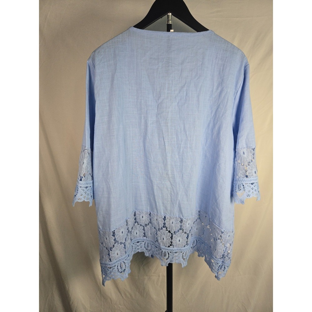Light Blue Embroidered Eyelet Lace Peasant Top Sz 3XL Boho Cottagecore Prairie - Picture 4 of 16